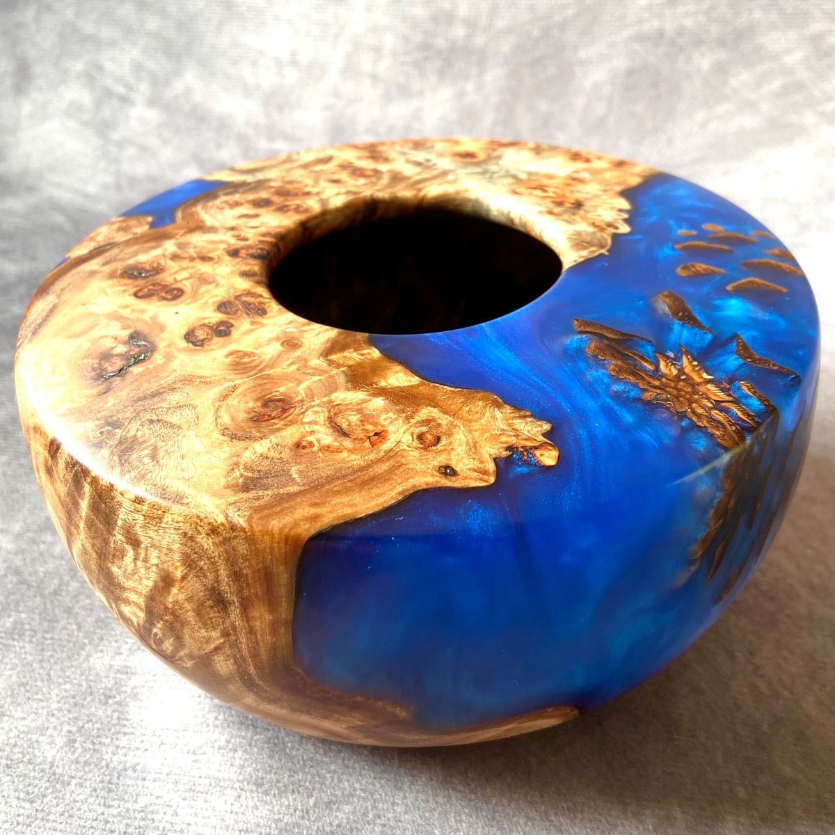 Cobalt blue and mappa burr hollow form top back view