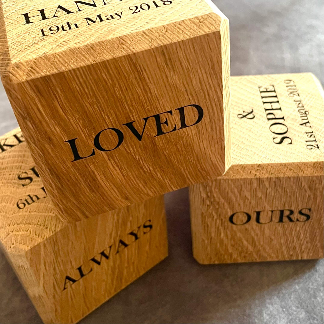 Handmade personalised solid English oak cube 5th wedding anniversary gift Yorkshire