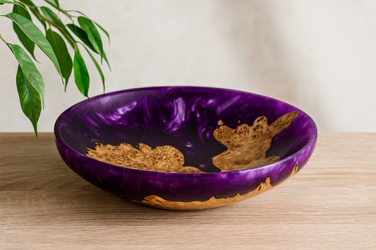 handmade purple resin and mappa burr bowl