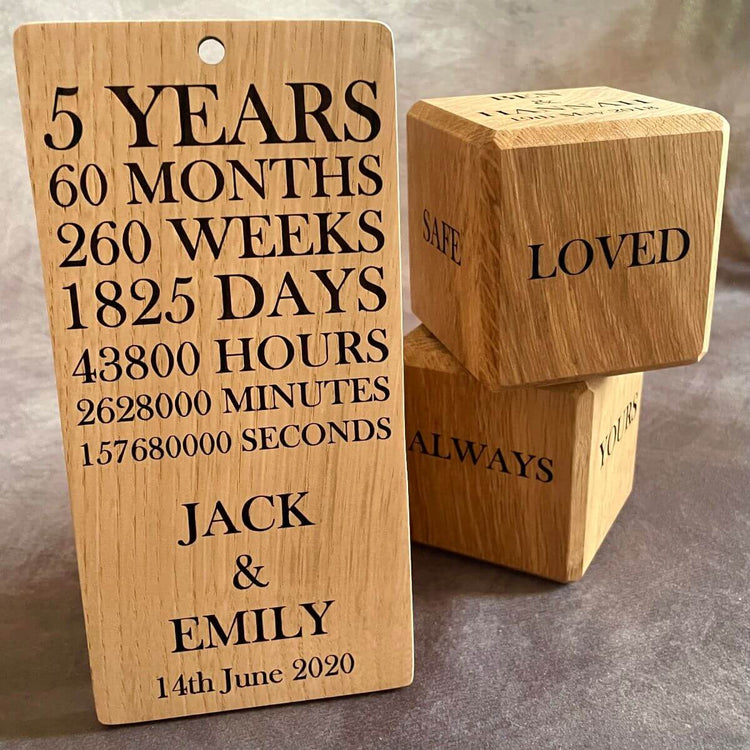 handmade wooden gifts 5th wedding anniversary wooden cube and plaque