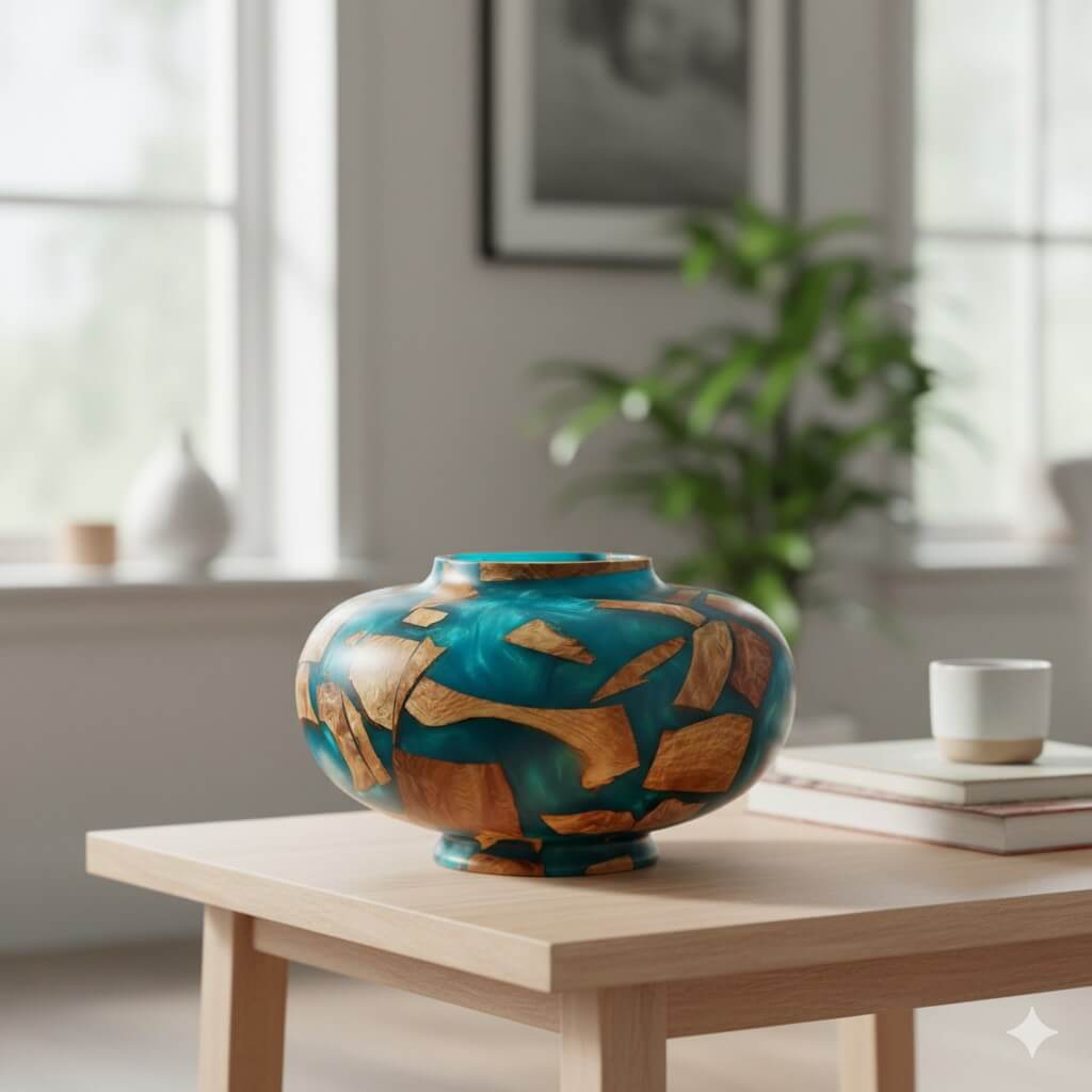 mallee burr and resin hollow form on lounge table