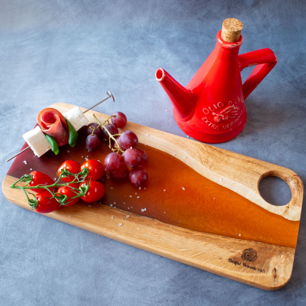 Medium Charcuterie Board in English Oak with Red & Orange Resin (Ref 126)