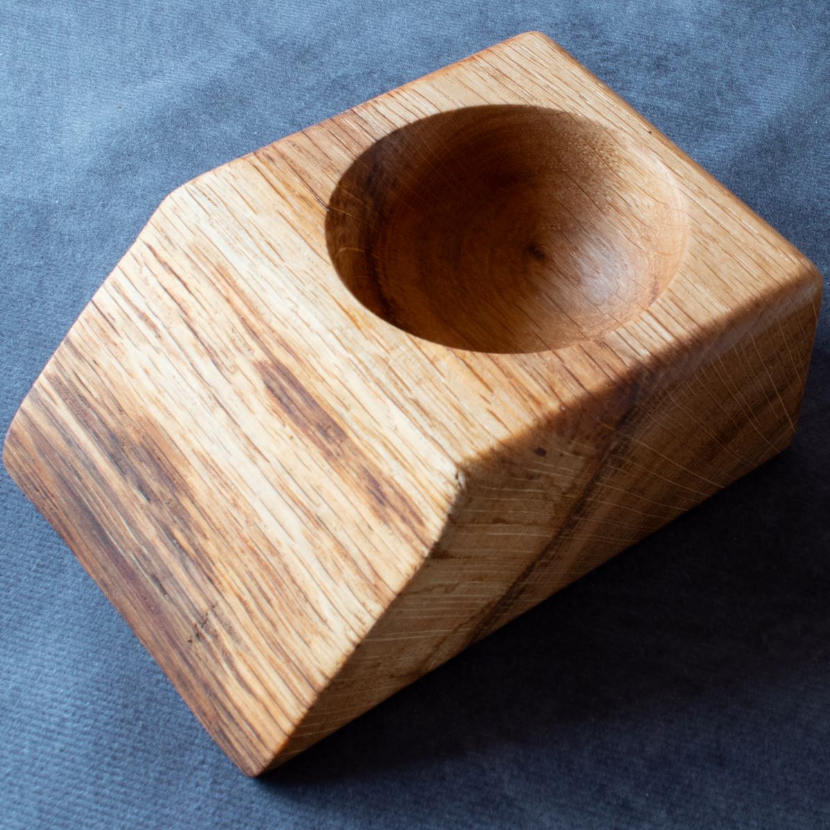 Natural edge oak pinch pot shown from above