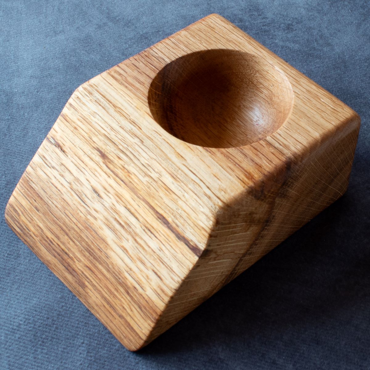 Natural edge oak pinch pot shown from above