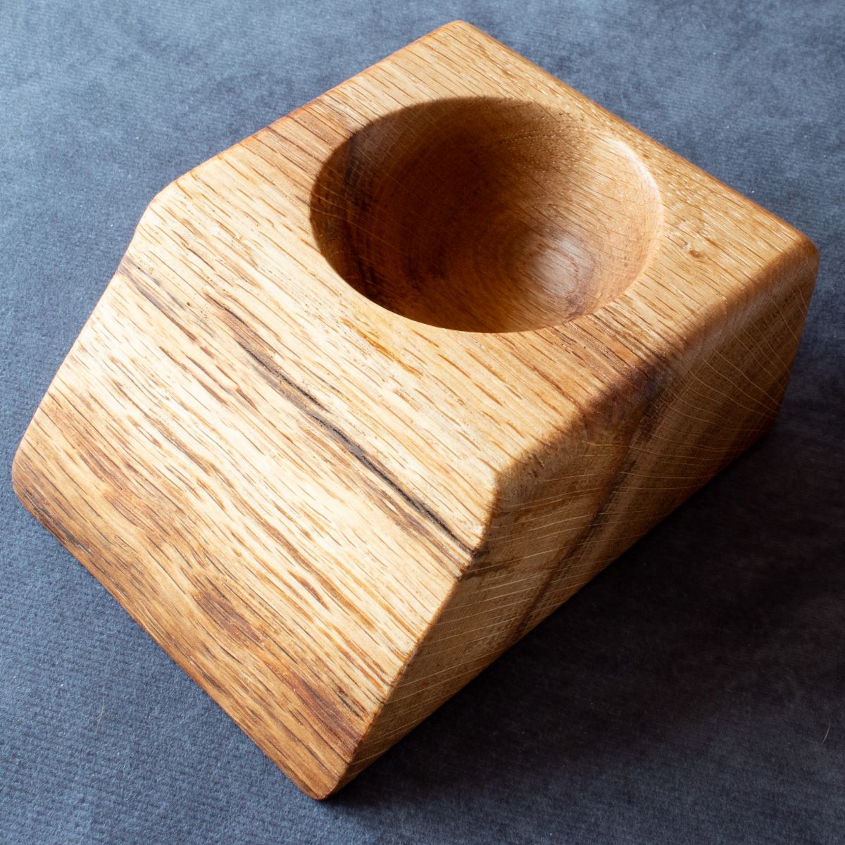 Natural edge oak pinch pot shown from above