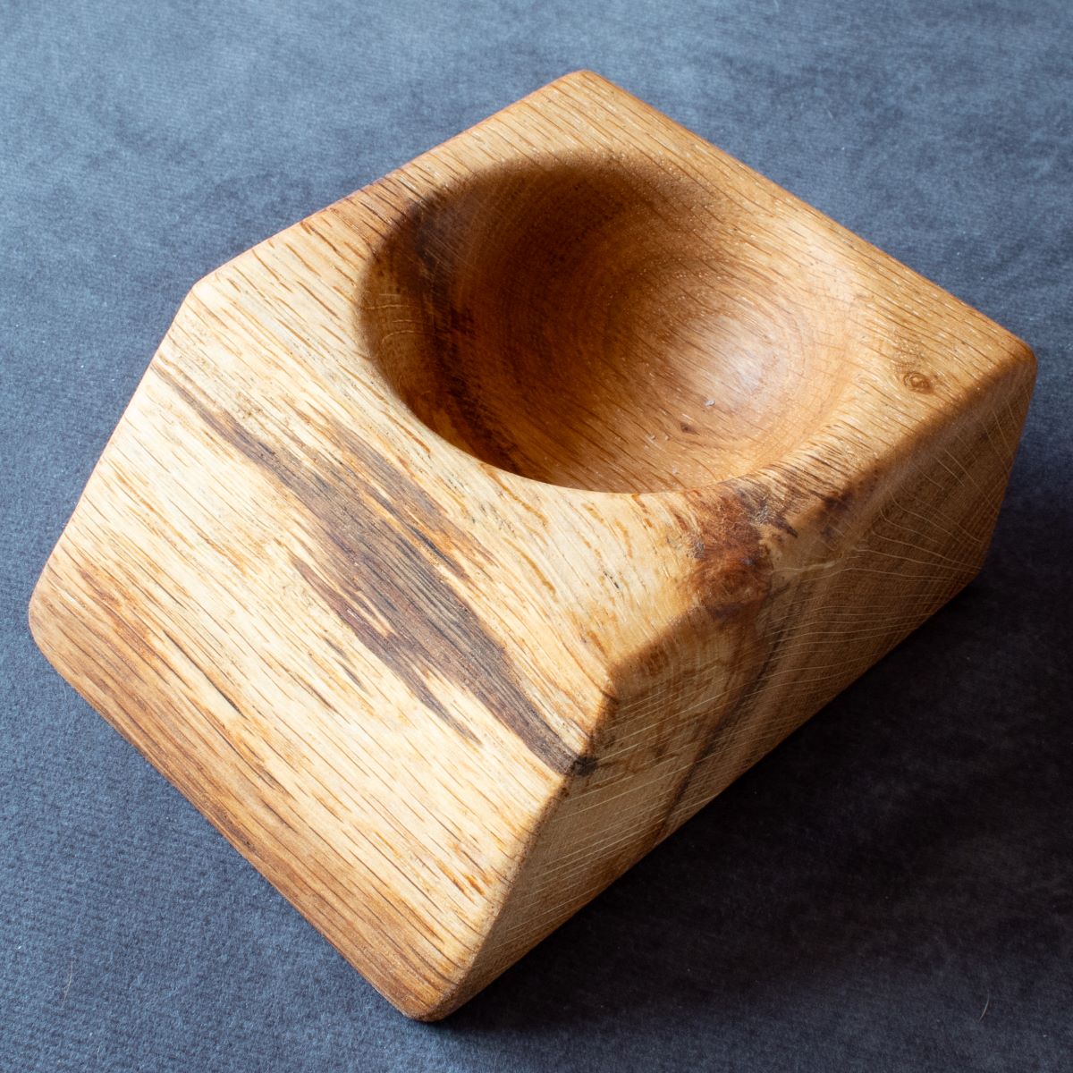 Natural edge oak pinch pot shown from above