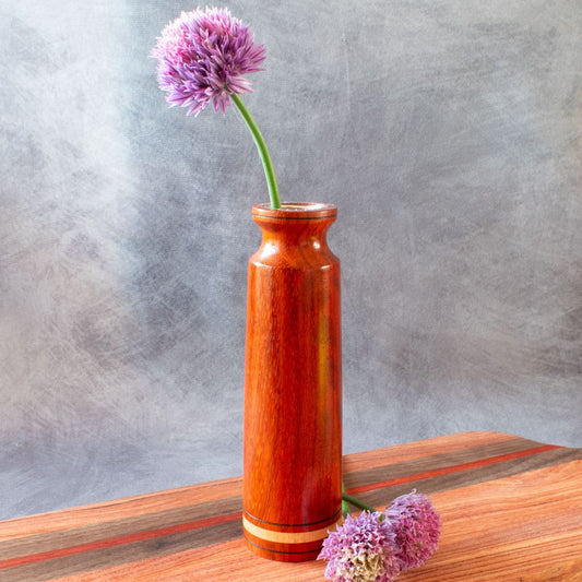 African Padauk bud vase with glass tube insert