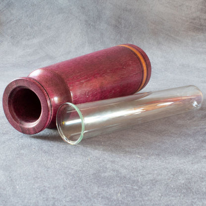 Purpleheart bud vase showing glass tube removed