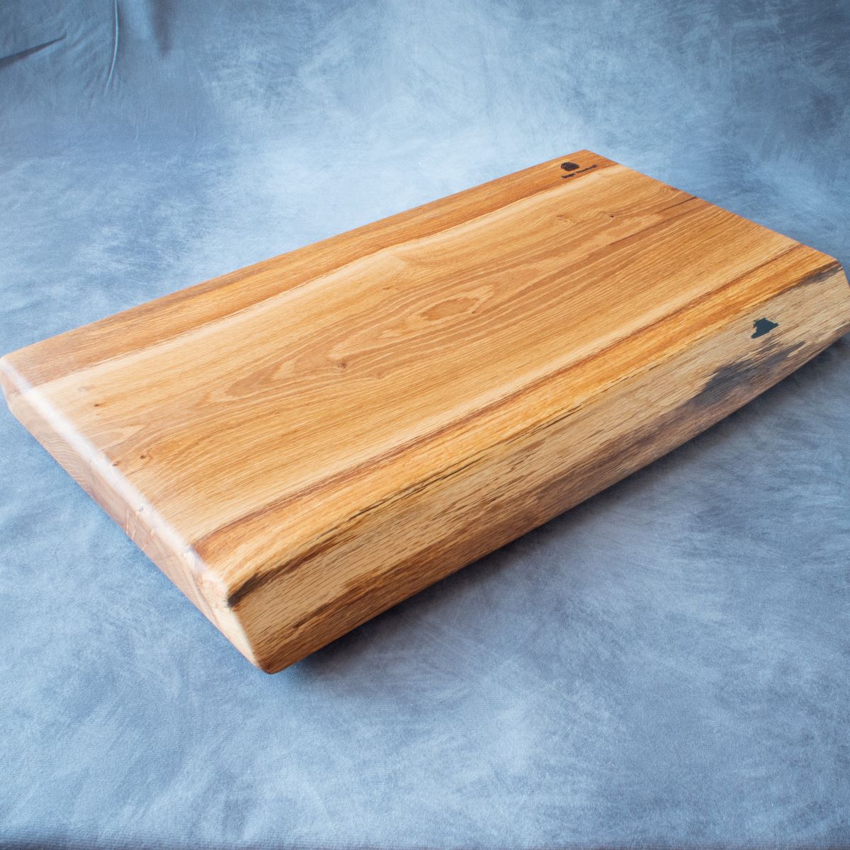 English oak live edge cutting board front edge view