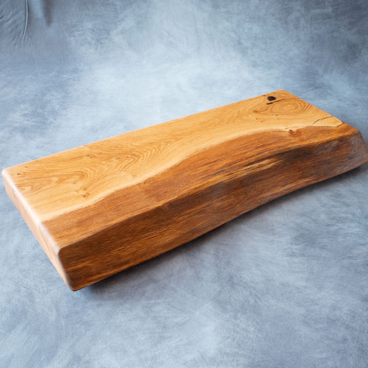 English oak live edge cutting board front edge view