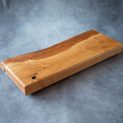 English oak live edge cutting board rear edge view