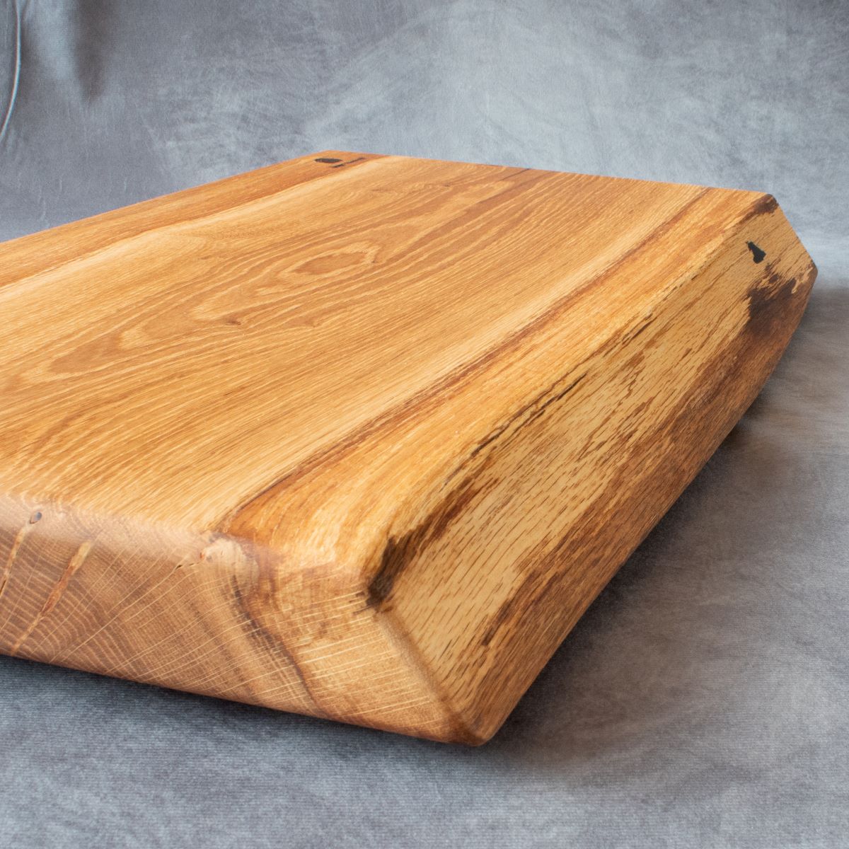 English oak live edge cutting board front live edge view