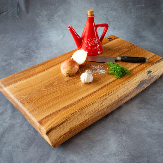 English oak live edge cutting board lifestyle  view