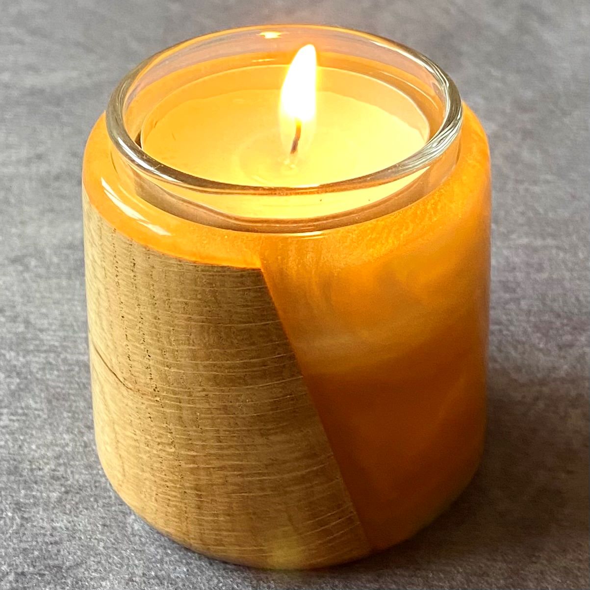 Oak burr and gold resin tealight holder