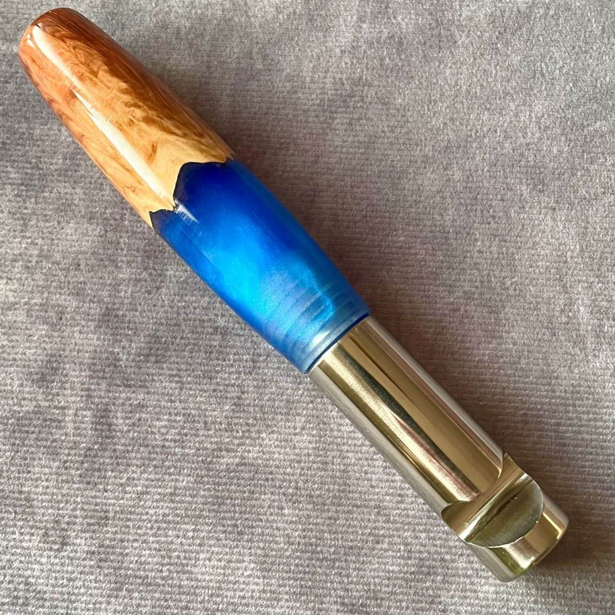 handmade blue resin and burr wood bottle opener artisan gifts uk