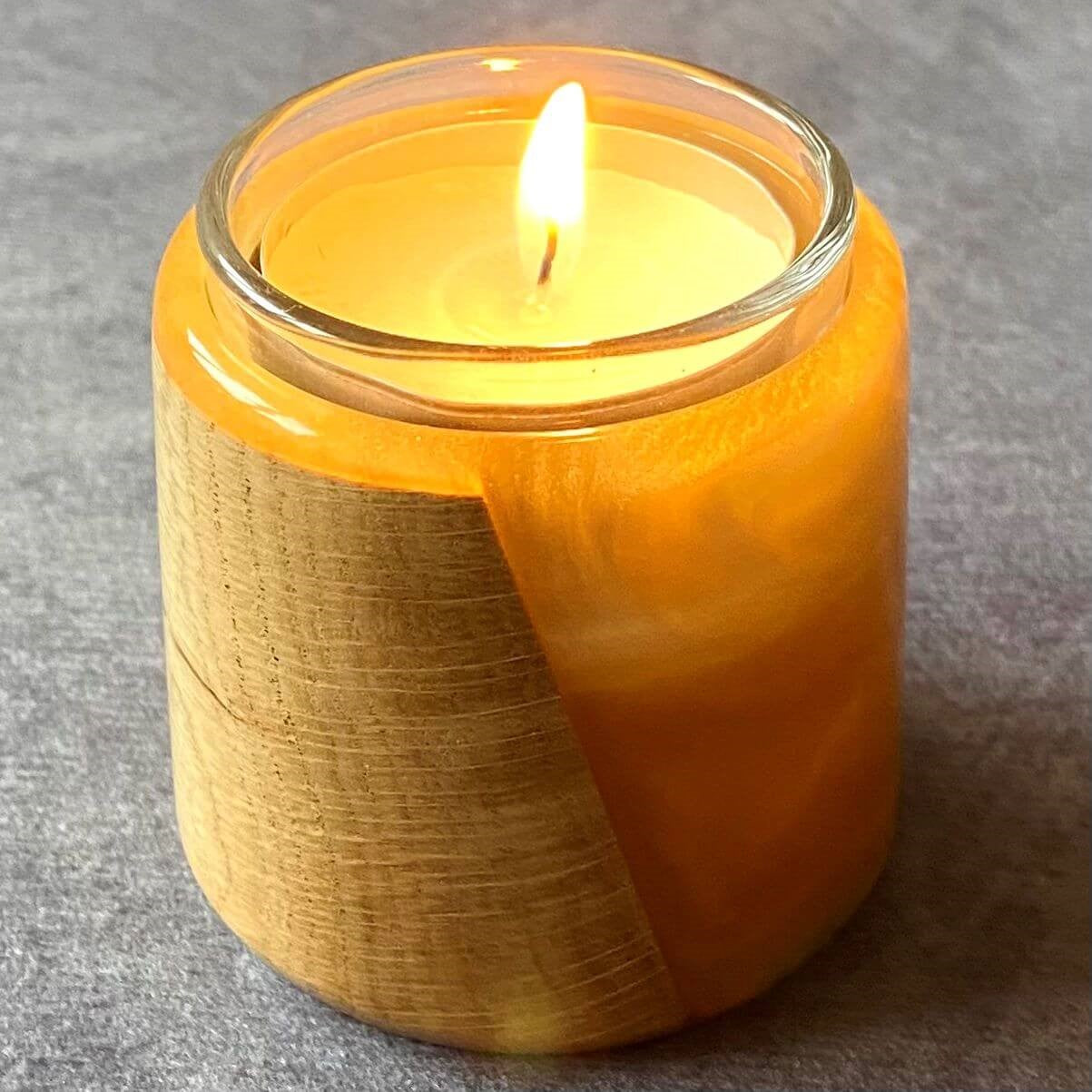 handmade gold resin and burr wood tealight holder artisan home decor uk