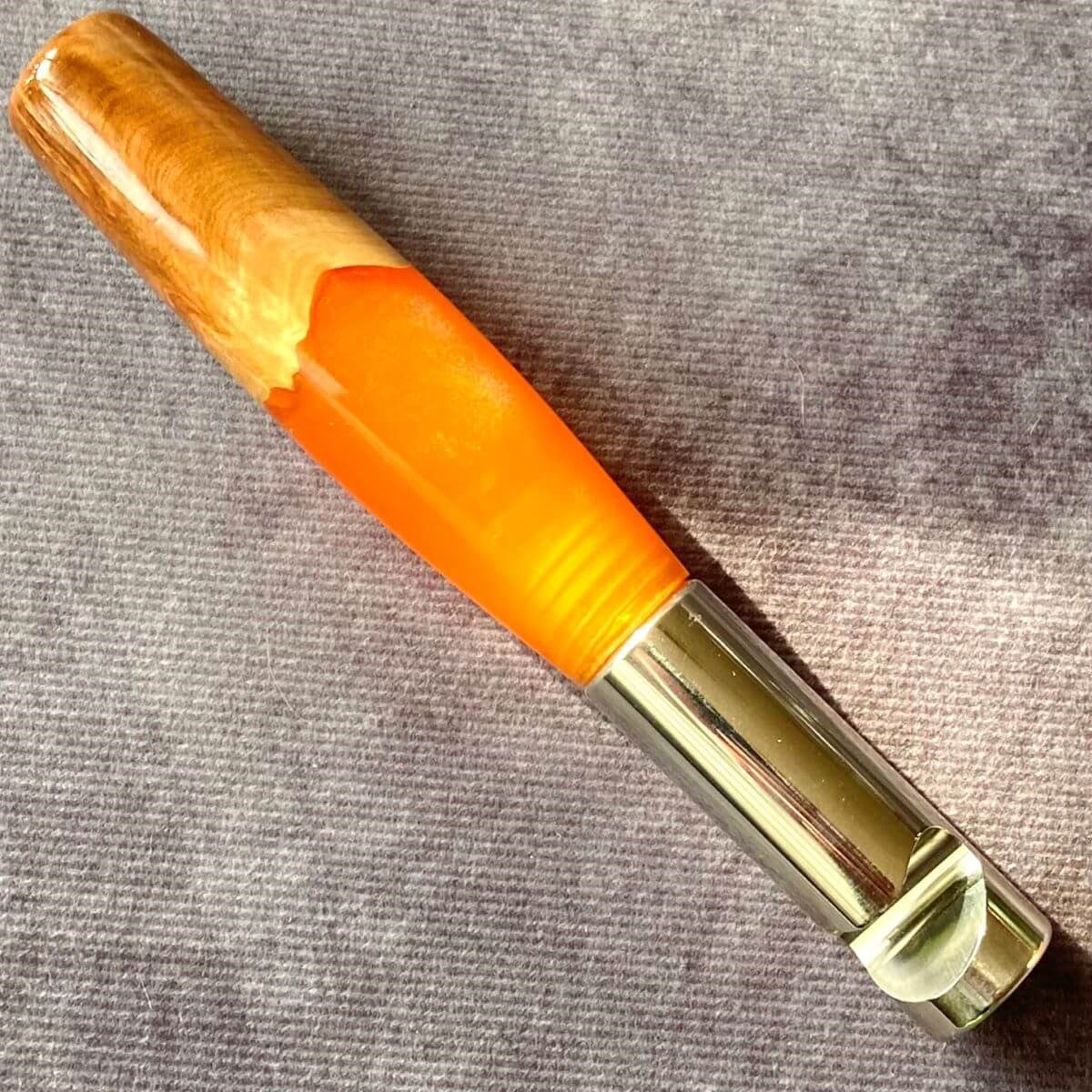 handmade orange resin and burr wood bottle opener artisan gifts uk