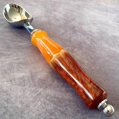 handmade orange resin and burr wood ice cream scoop uk gifts