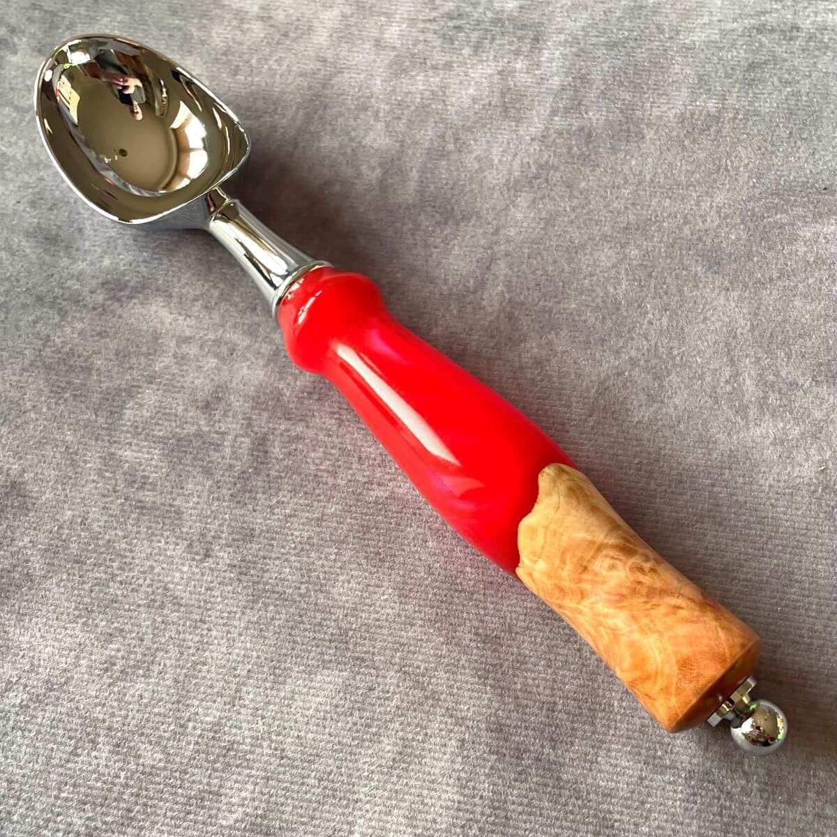 handmade red resin and burr wood ice cream scoop uk gifts