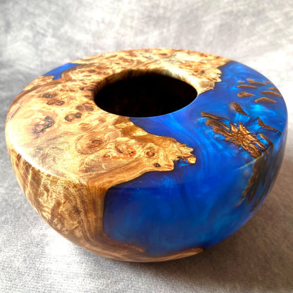 Cobalt blue and mappa burr hollow form top back view