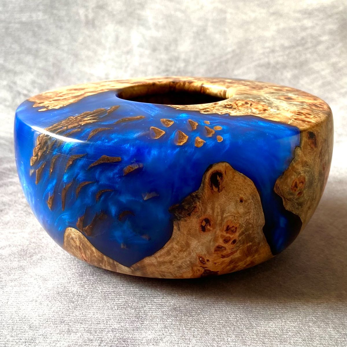Cobalt blue and mappa burr hollow form side view