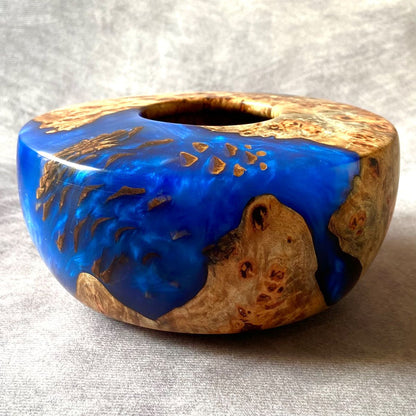 Cobalt blue and mappa burr hollow form side view