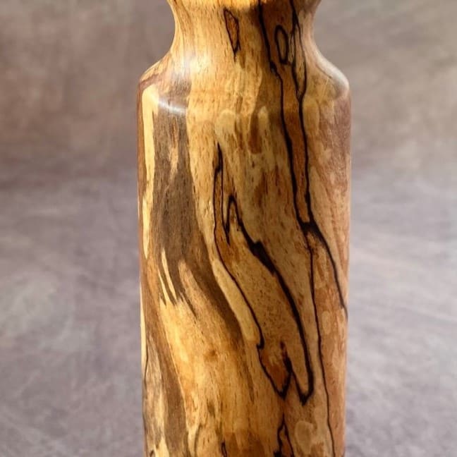 Close up detail of black line spalting on handmade beech vase