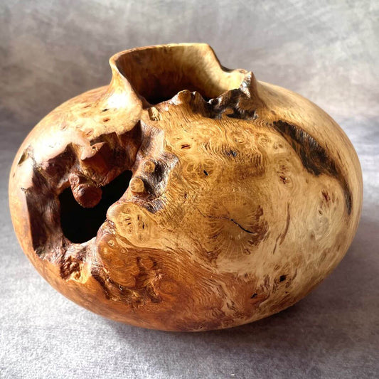 English Oak Burr Vessel sculptured wood and wooden art uk