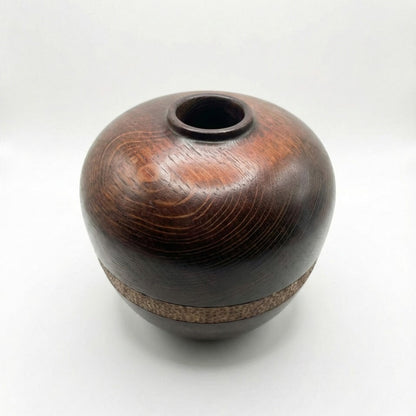 Top view of English Oak Hollow Form showing spherical curve and 40mm opening