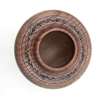top view of English Oak Hollow Form showing enclosed curve and satin finish