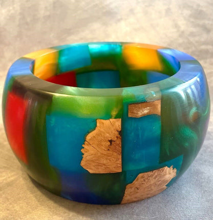 Handmade Green and Multi-Colour Resin Bowl 150mm front view unique handmade gifts UK