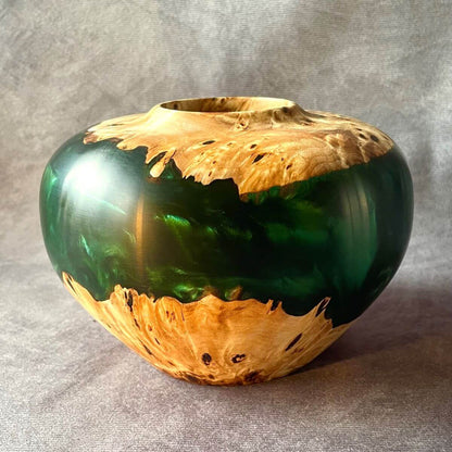 Handmade mappa burr and green resin sculptured wood 170mm rear view