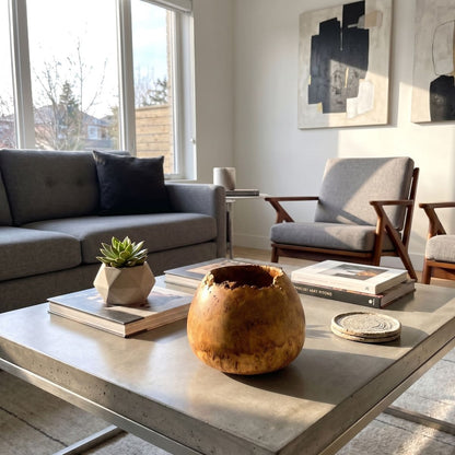 Hand turned mappa burr decorative vessel with live edge displayed as organic home decor.
