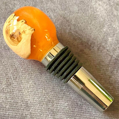 handmade orange resin and burr wine stopper