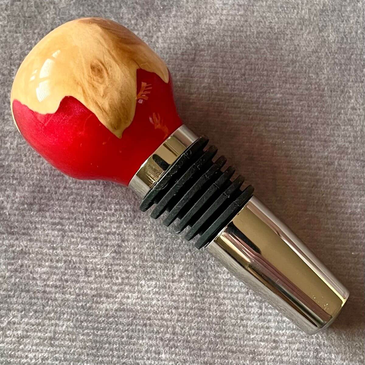 handmade red resin and burr wine stopper