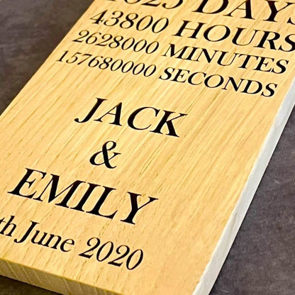 Close up detail of laser engraved jack and emily text