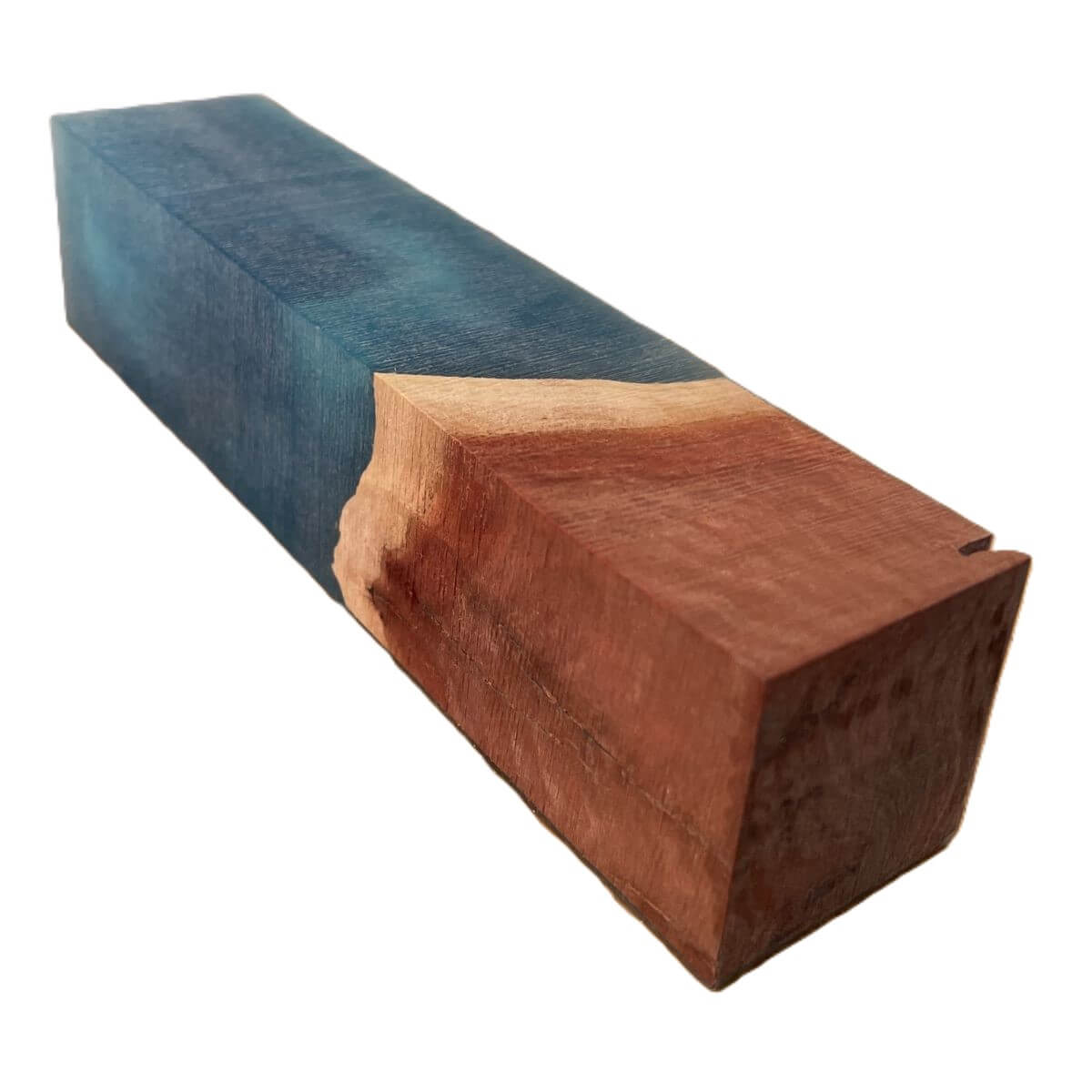 Bright turquoise resin and natural burr wood hybrid blank