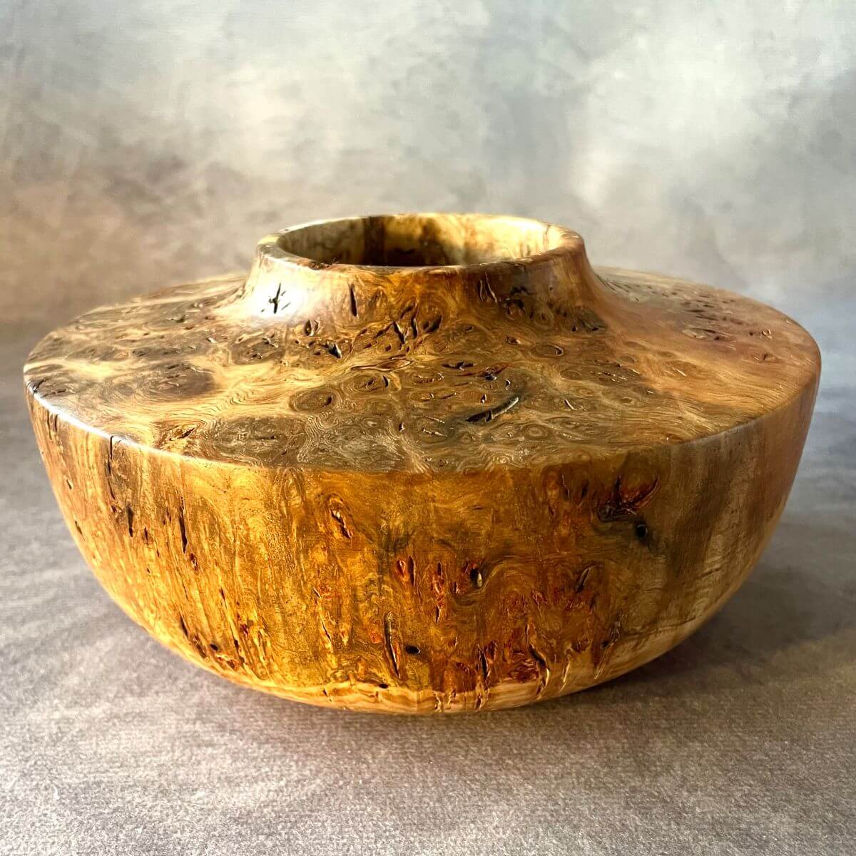 Handmade mappa burr hollow form 170mm x 90mm front view made in Yorkshire.