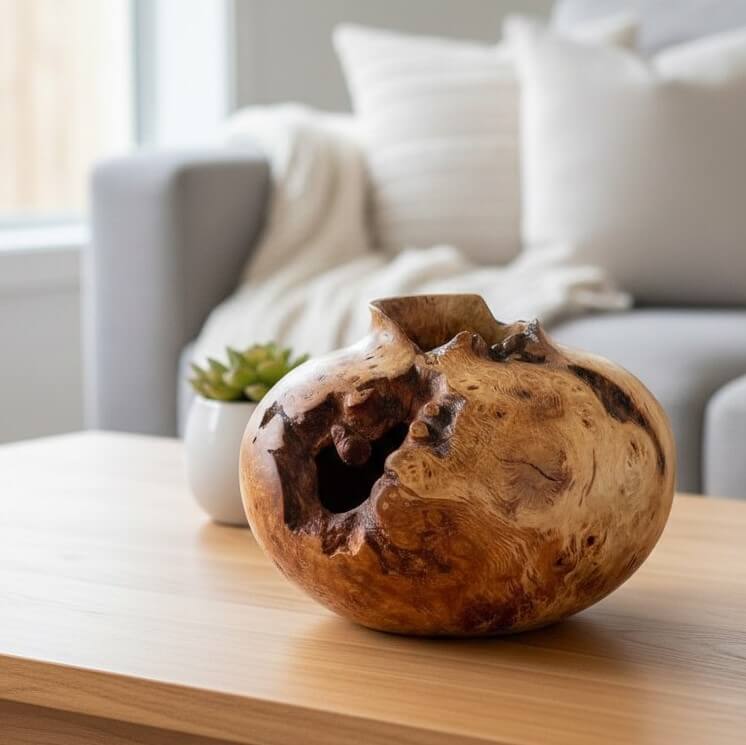 Hand turned wooden vases used as small wooden art pieces for home styling