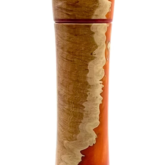 Video of mallee burr & orange resin pepper mill rotating on turntable