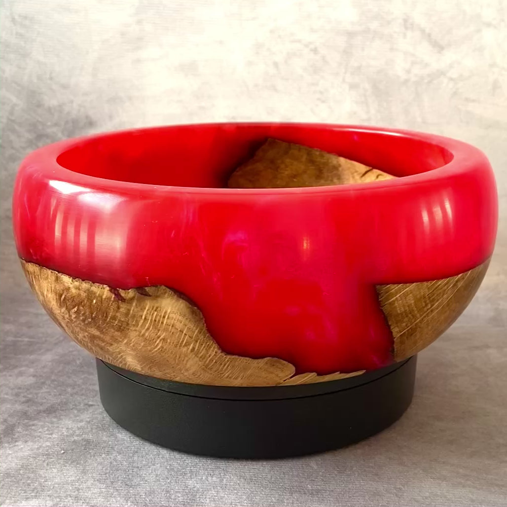 Scarlet resin and oak burr bowl vdeo