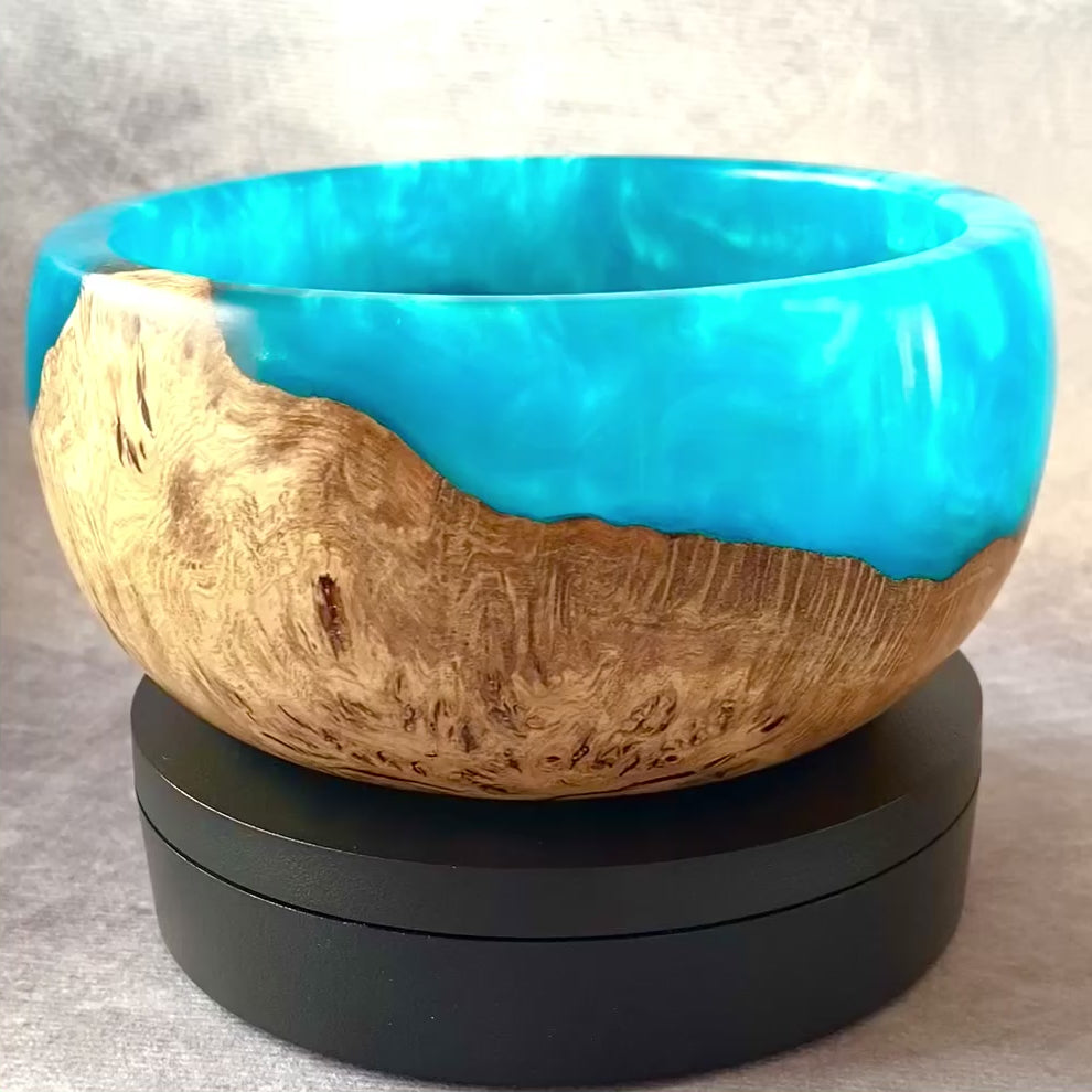 Turquoise and oak burr bowl video