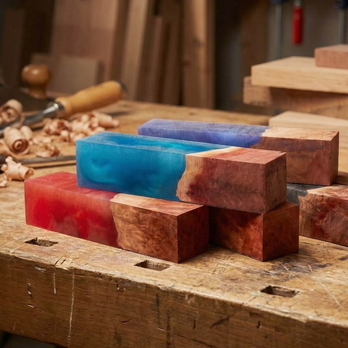 Selection of Mallee Burr and resin hybrid handle blanks wet look