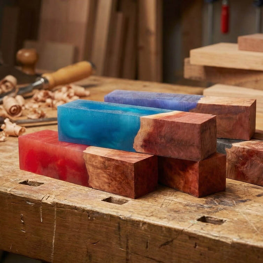 Selection of Mallee Burr and resin hybrid handle blanks wet look