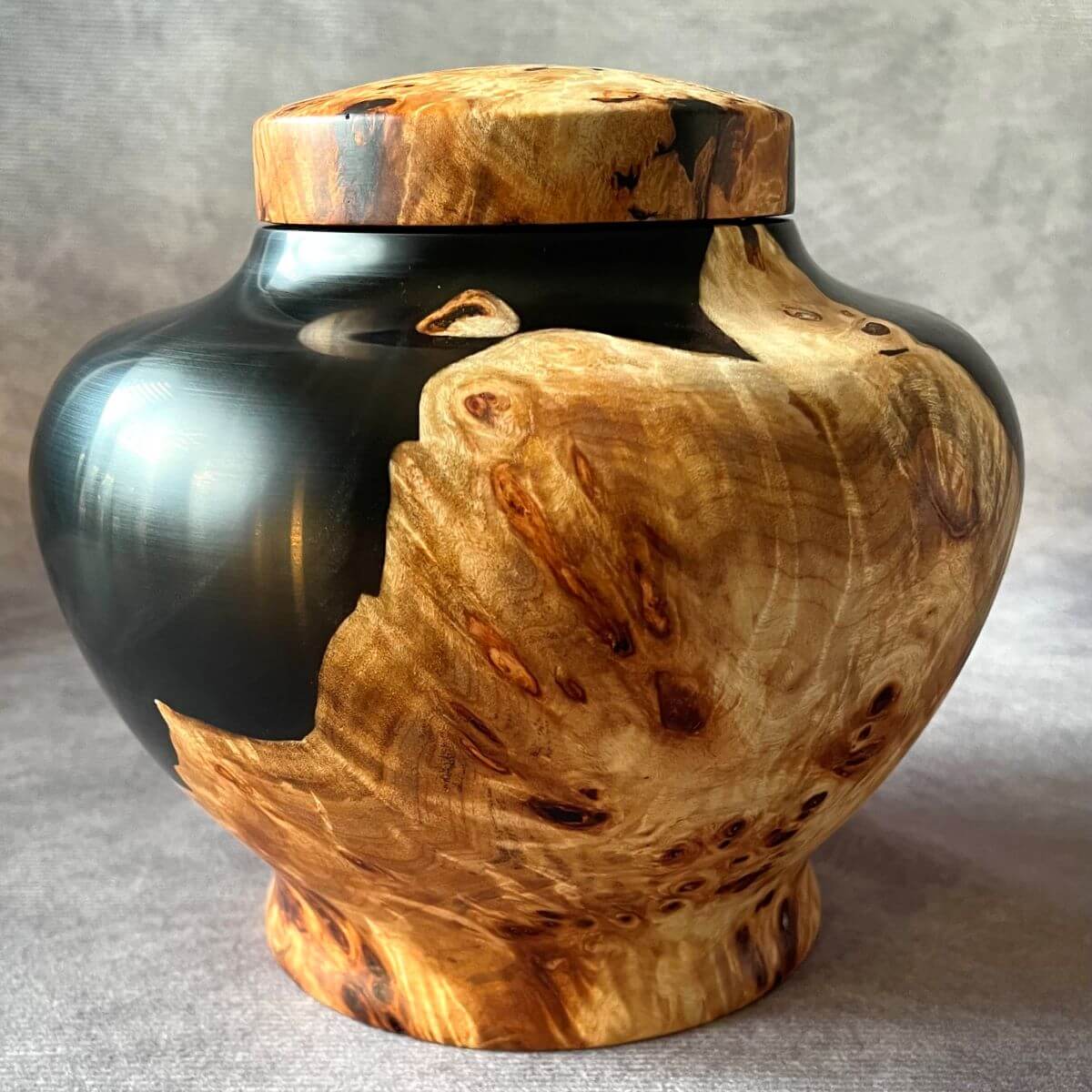 Handmade burr wood pet urn and natural wood pet memorial UK