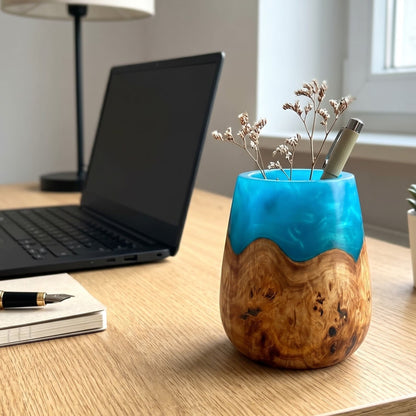 Hand-Turned Mappa Burr & Turquoise Resin Art Vessel | Sculptured Wood
