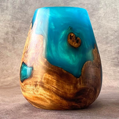  Mappa burr and turquoise wood resin wood art. A unique, decorative hollow form 